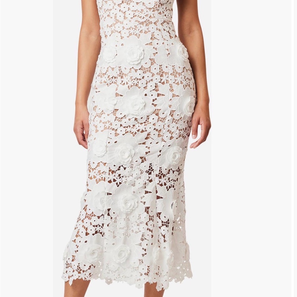 Just Me White Floral Crochet Midi Dress with 3D Appliqués